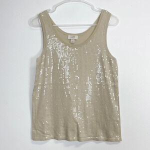 Loft Sweater Tank Top Womens Size Small Beige Tan Knit Sequin Sleeveless